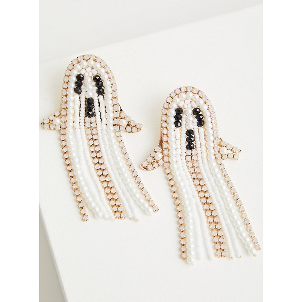 Pearl & Rhinestone Ghost Fringe Earrings